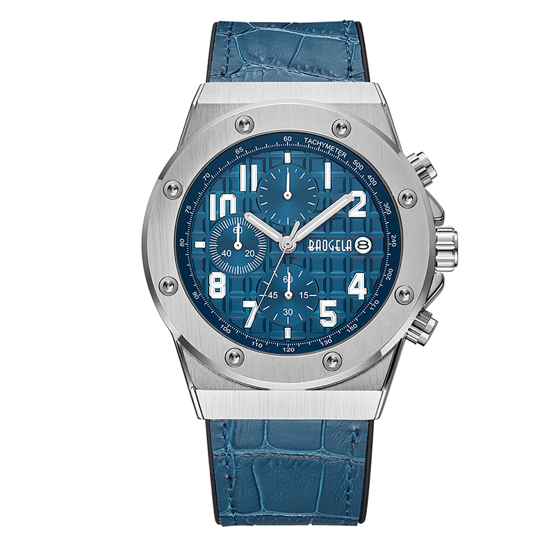 Baogela Men \\\\\'s Chronograph Quartz Watches 2022 NOWOŚĆ WODY WODY SPORT Casual Brance Watch Man skórzany pasek 1805 Blue