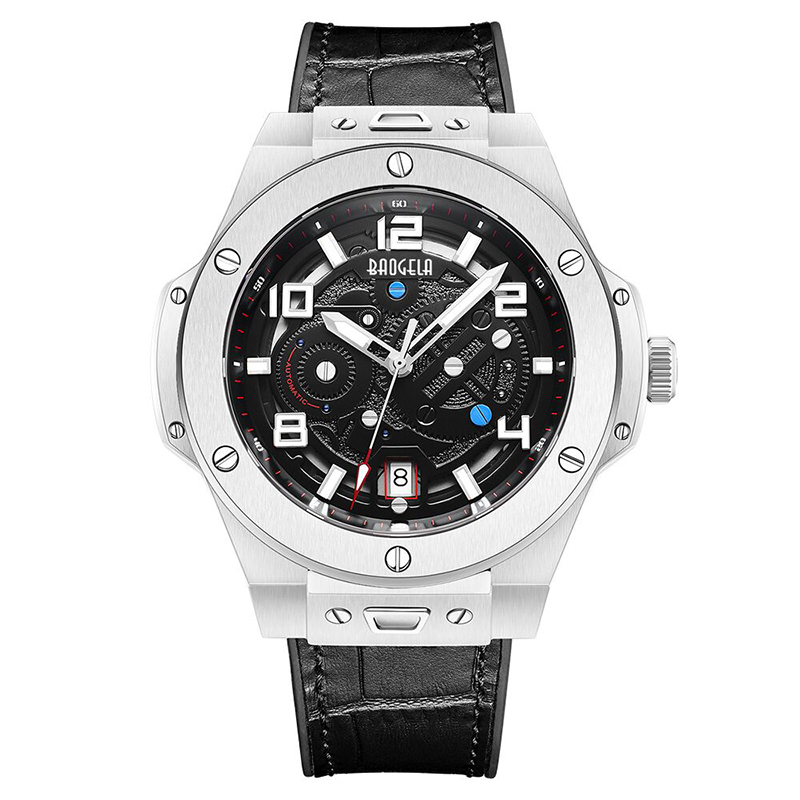 Baogela Men Watch Mechanical Watch Automatic Hollow Fashion Men\'s Luminous Large Dial 50m Waterproof Watch 2001 Black